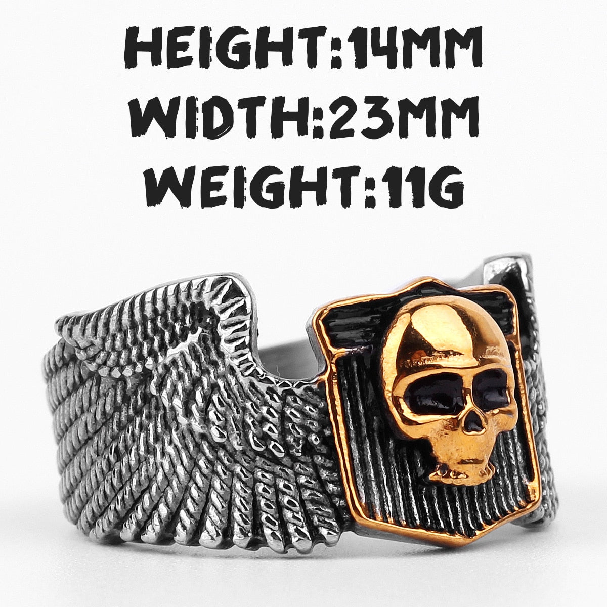 Gothic Skull Ring – Wing Motorcycle Punk Biker Rock Statement detail image - detail view 6