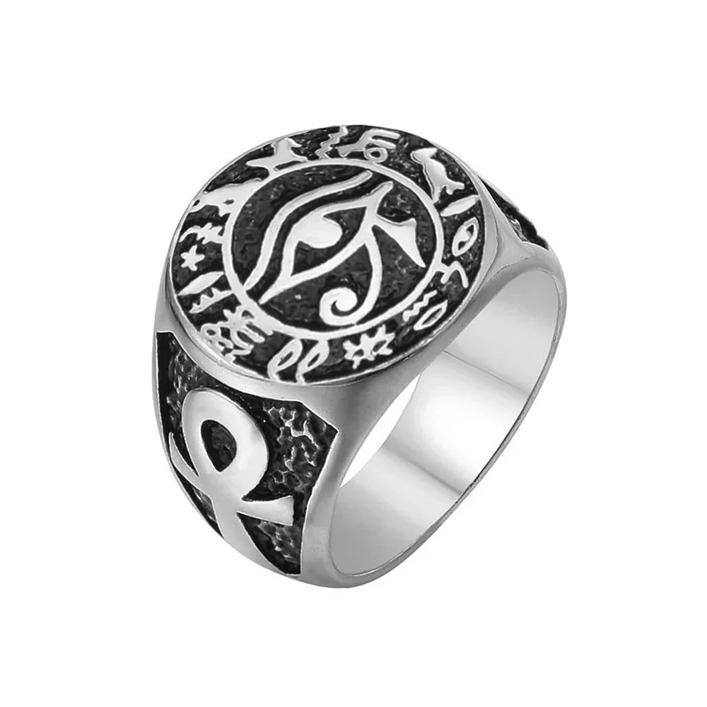Gothic Stainless Steel Ring – Eye of Horus Amulet Egyptian Punk variant image