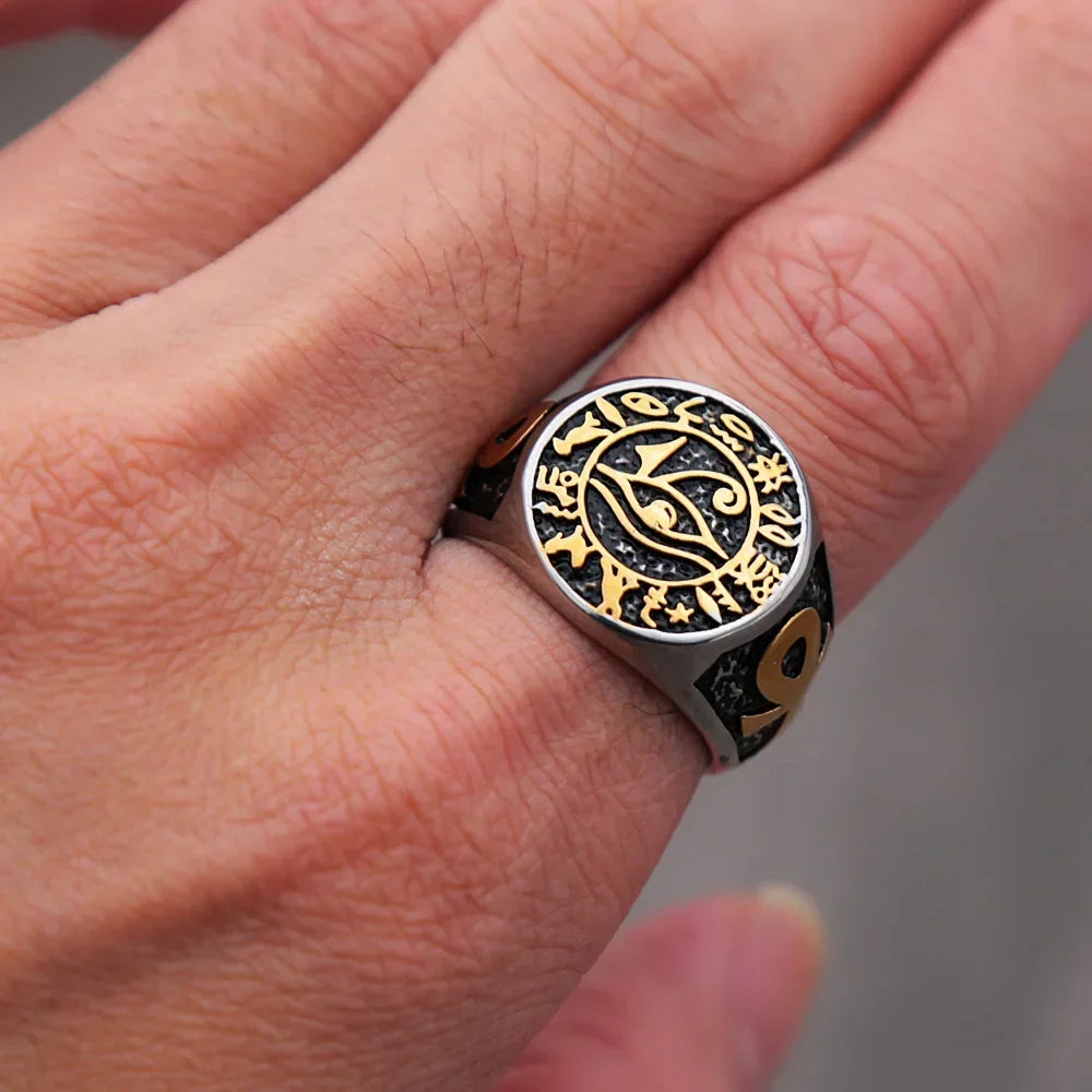 Gothic Stainless Steel Ring – Eye of Horus Amulet Egyptian Punk detail image - detail view 3