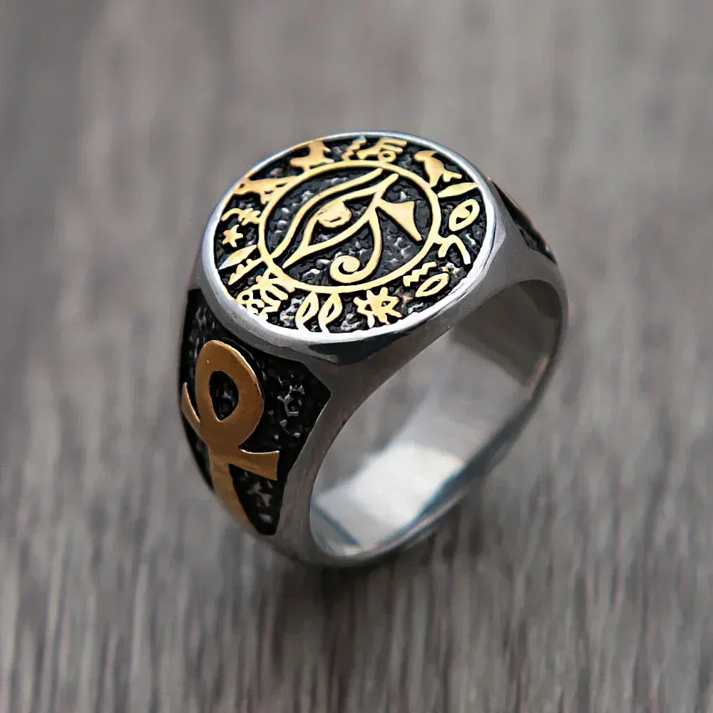 Gothic Stainless Steel Ring – Eye of Horus Amulet Egyptian Punk detail image - detail view 4