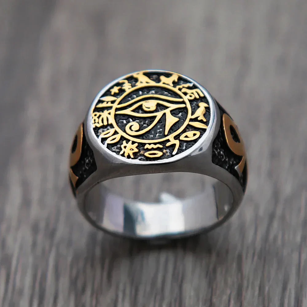 Gothic Stainless Steel Ring – Eye of Horus Amulet Egyptian Punk detail image - detail view 5
