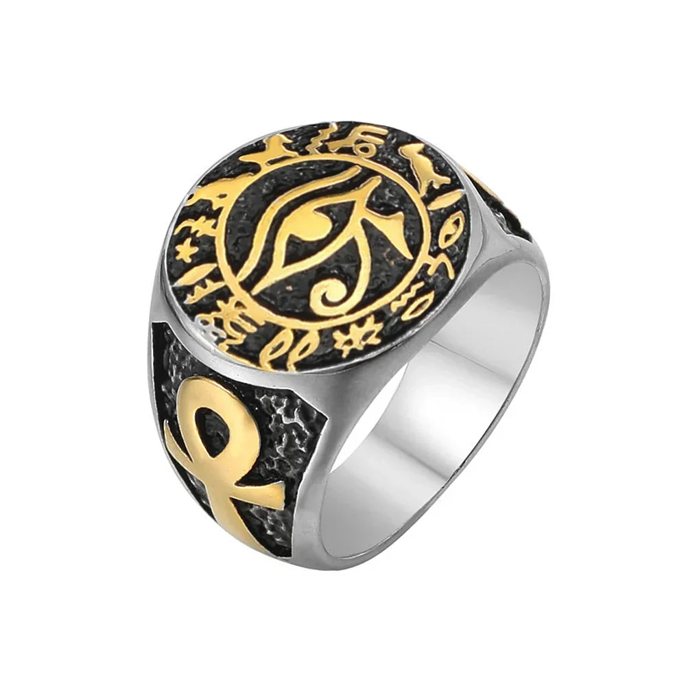 Gothic Stainless Steel Ring – Eye of Horus Amulet Egyptian Punk detail image - detail view 6