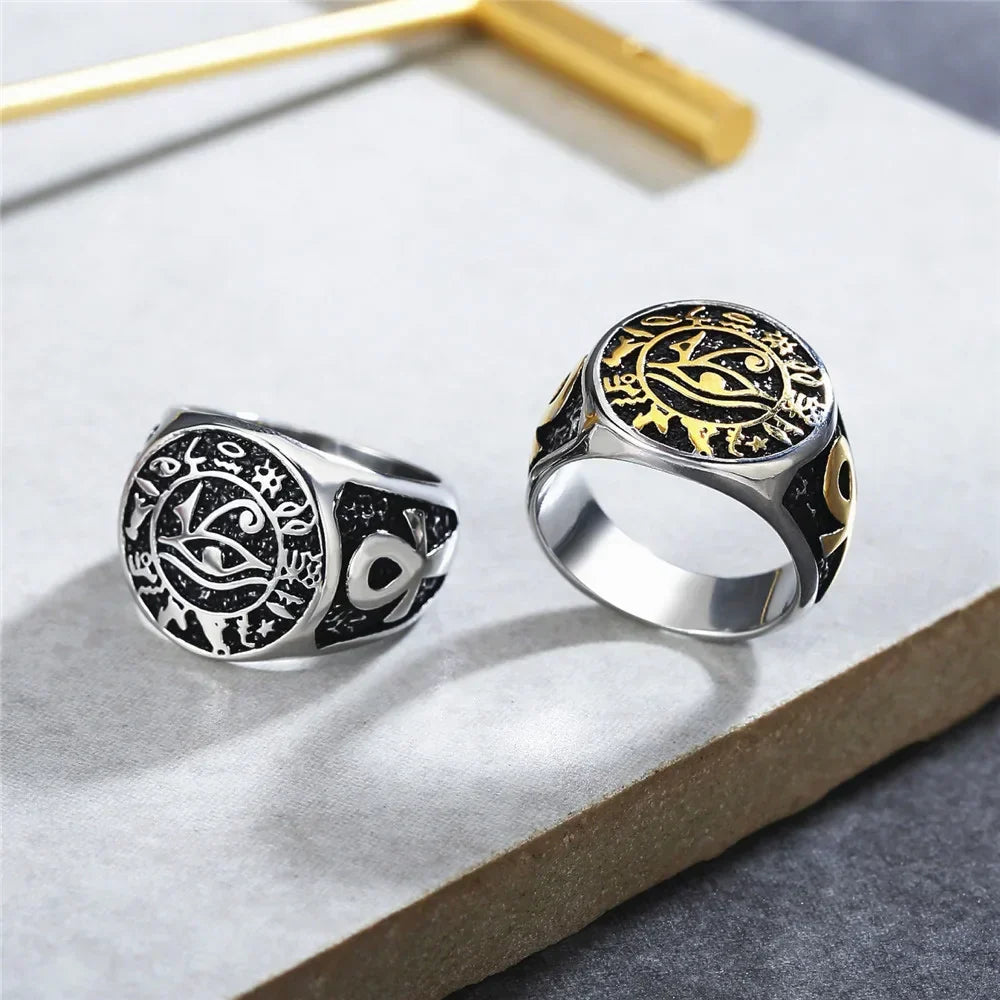 Gothic Stainless Steel Ring – Eye of Horus Amulet Egyptian Punk detail image - detail view 8