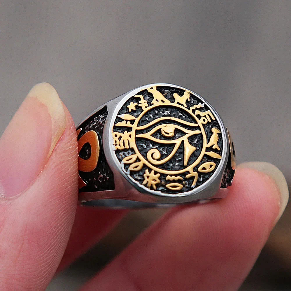 Gothic Stainless Steel Ring – Eye of Horus Amulet Egyptian Punk product image