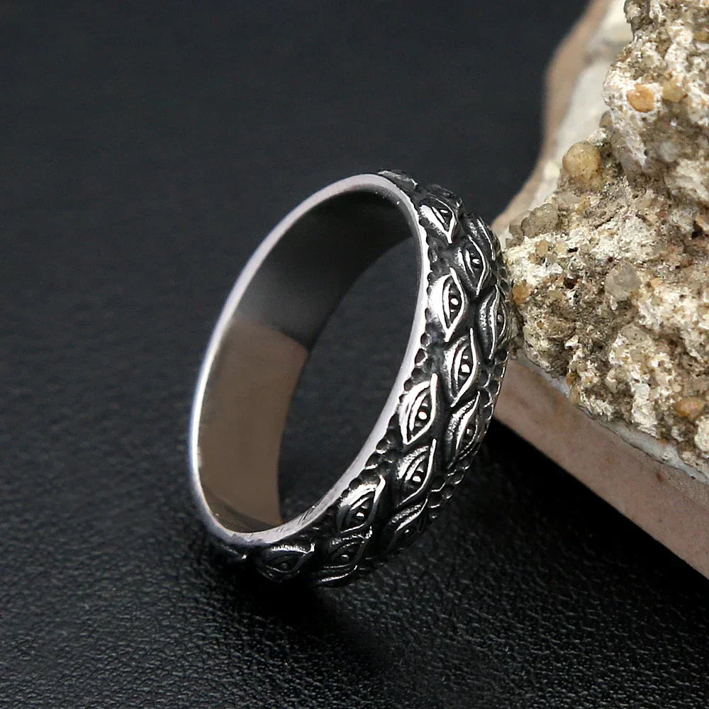 Gothic Stainless Steel Ring – Punk with Enigma All-Seeing Eye Carved Biker detail image