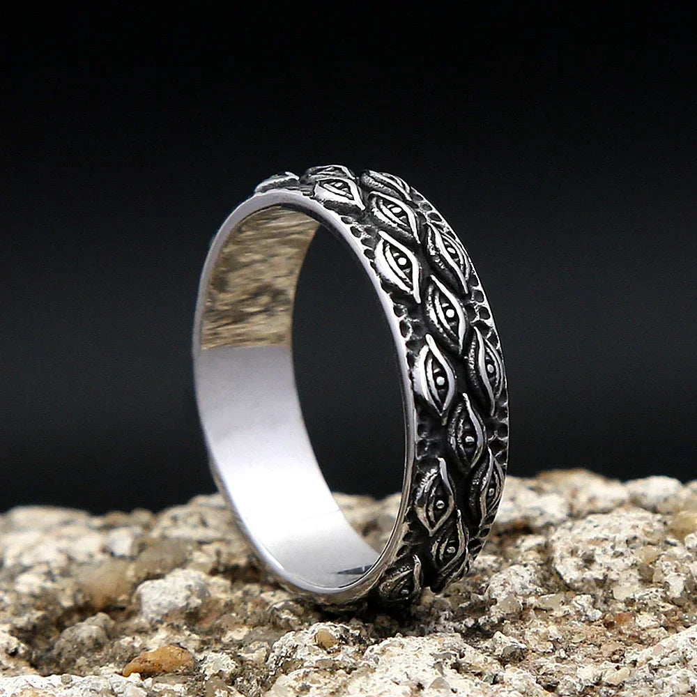 Gothic Stainless Steel Ring – Punk with Enigma All-Seeing Eye Carved Biker detail image - detail view 4