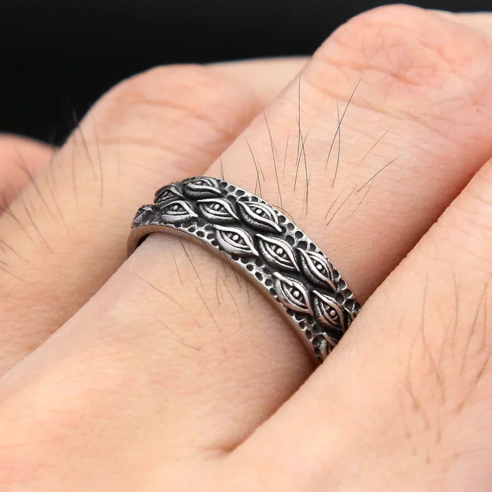 Gothic Stainless Steel Ring – Punk with Enigma All-Seeing Eye Carved Biker product image