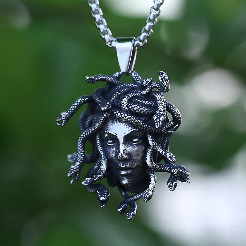 Gothic Statement Necklace – Gorgon Medusa Wrath Pendant 316L Stainless Steel Dark detail image