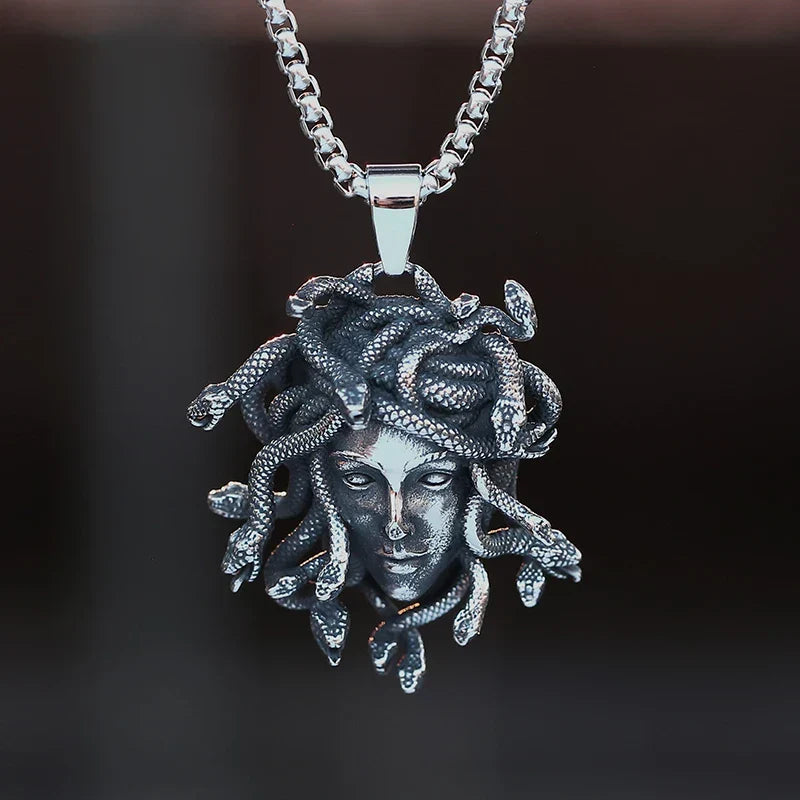 Gothic Statement Necklace – Gorgon Medusa Wrath Pendant 316L Stainless Steel Dark detail image - detail view 4
