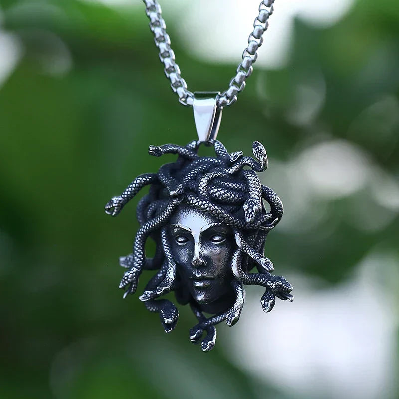 Gothic Statement Necklace – Gorgon Medusa Wrath Pendant 316L Stainless Steel Dark detail image - detail view 5