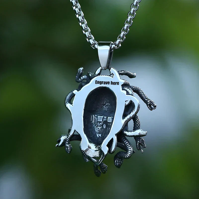 Gothic Statement Necklace – Gorgon Medusa Wrath Pendant 316L Stainless Steel Dark detail image - detail view 6