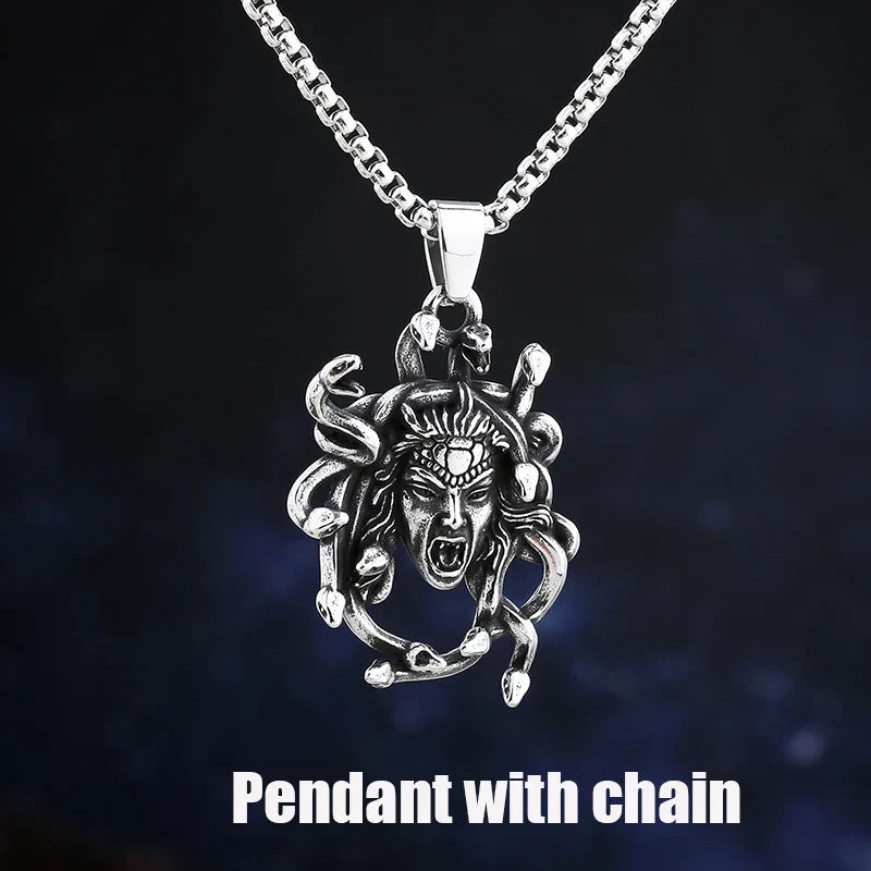 Gothic Statement Necklace – Gorgon Medusa Wrath Pendant 316L Stainless Steel Dark product image