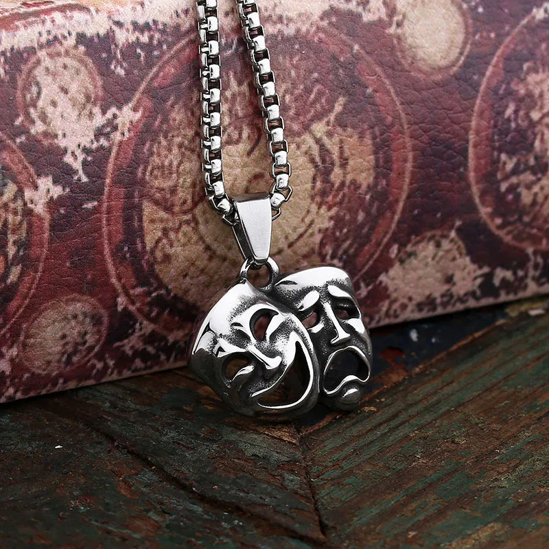 Gothic Statement Necklace – Haunted Duality Smile Cry Face Punk Dark detail image - detail view 3
