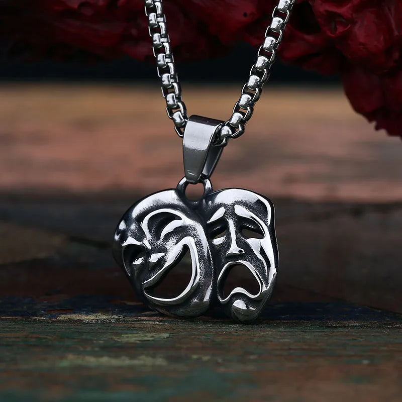 Gothic Statement Necklace – Haunted Duality Smile Cry Face Punk Dark detail image - detail view 4