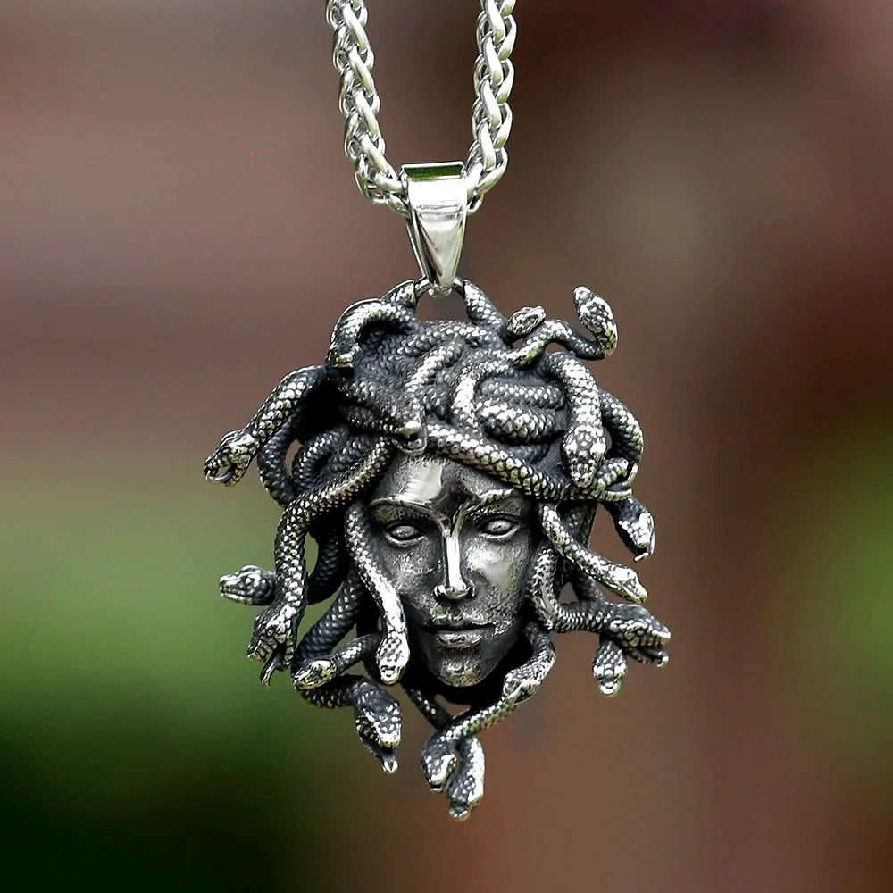 Gothic Statement Necklace – Medusa with Gorgon Pendant Spiga Chain Punk product image
