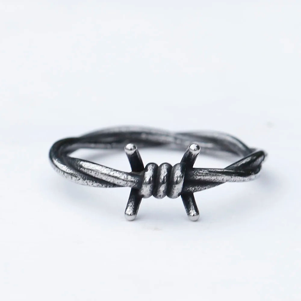 Gothic Statement Ring – Barbed Wire Spike Punk Biker Vintage Dark detail image