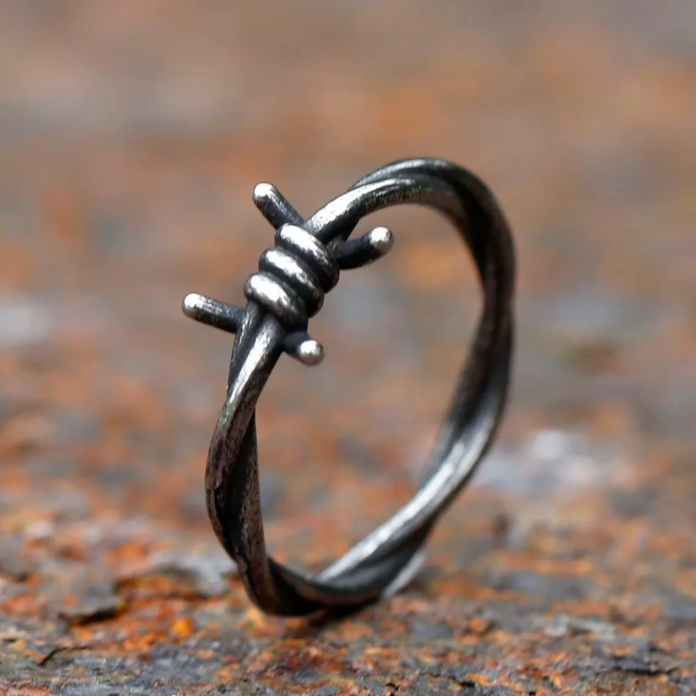 Gothic Statement Ring – Barbed Wire Spike Punk Biker Vintage Dark product image