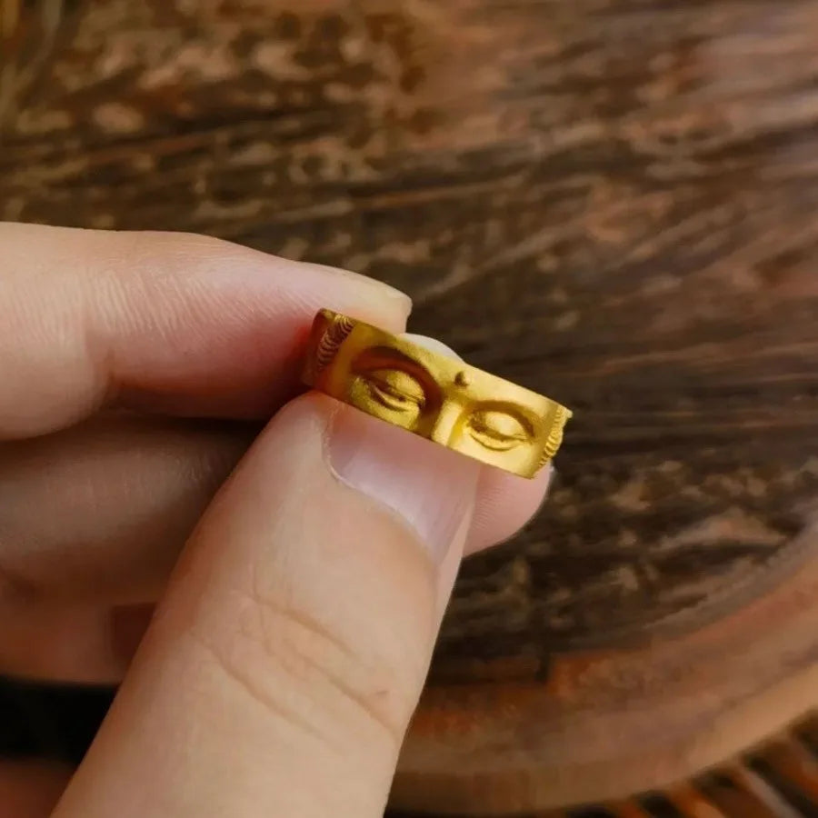 Gothic Statement Ring – Buddha with Speak No Evil Half Face Spiritual detail image