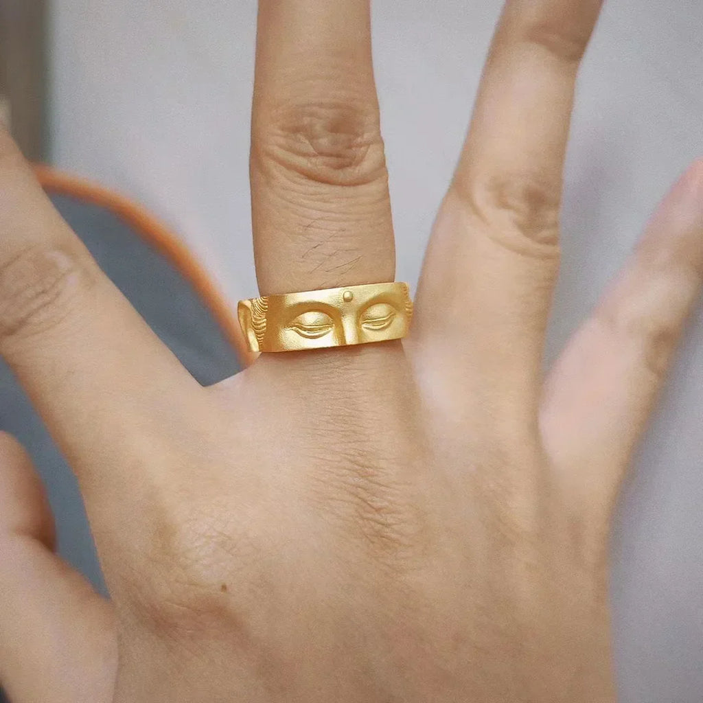 Gothic Statement Ring – Buddha with Speak No Evil Half Face Spiritual detail image - detail view 4