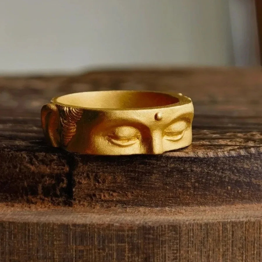 Gothic Statement Ring – Buddha with Speak No Evil Half Face Spiritual product image