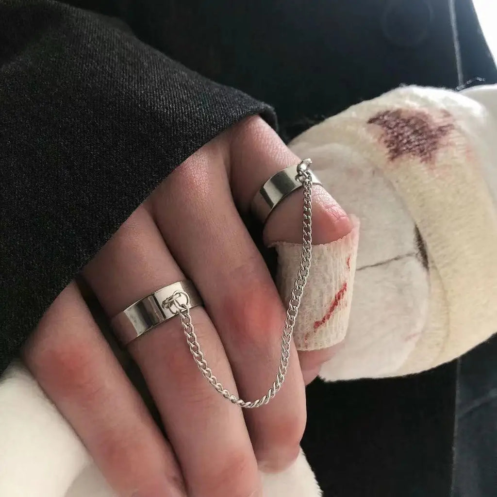 Gothic Statement Ring – Double Band Chain Link Punk Hip Hop Adjustable product image