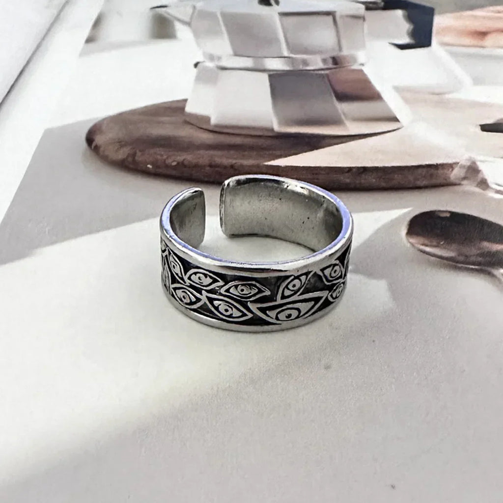 Gothic Statement Ring – Evil Eye with Devil Punk Vintage Retro detail image
