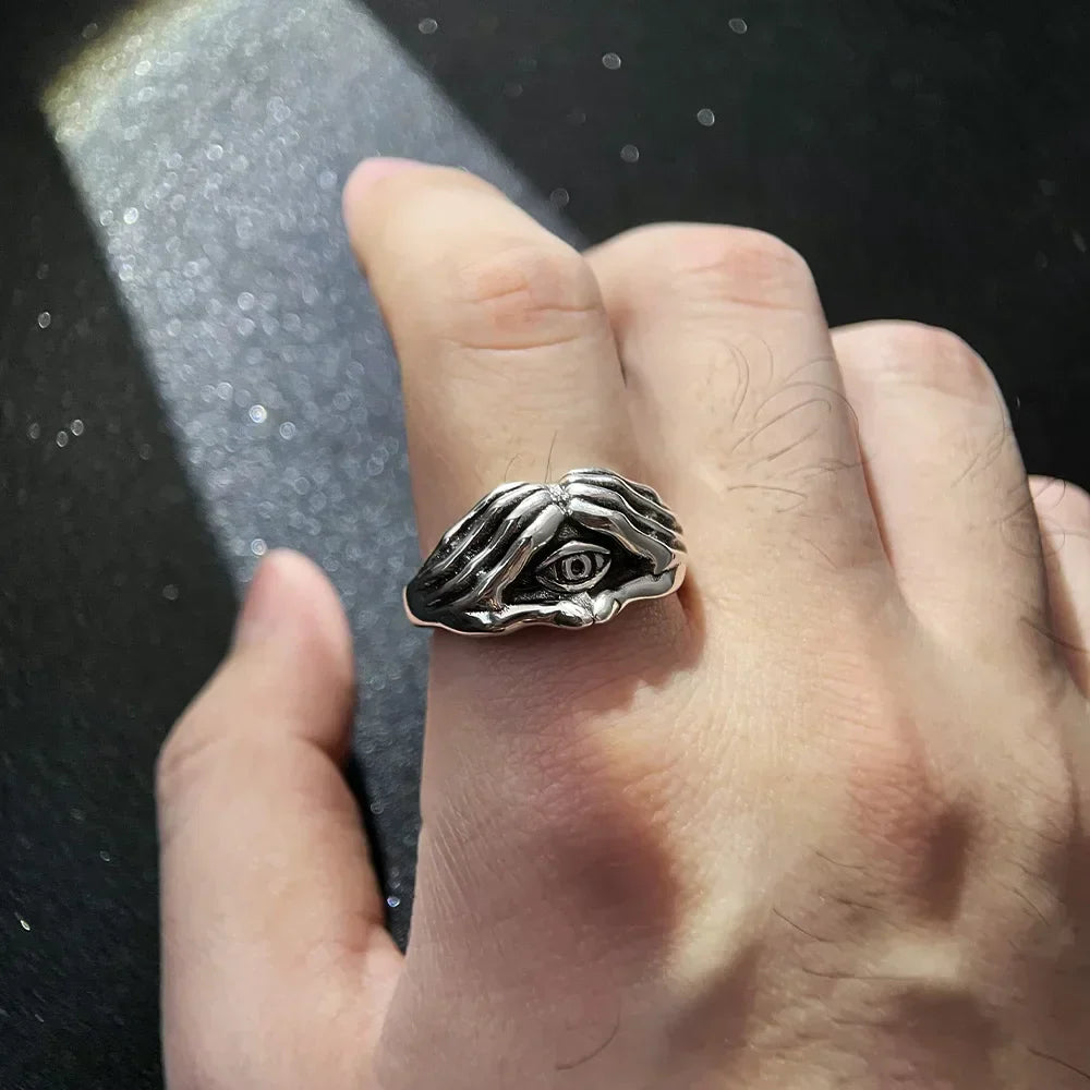 Gothic Statement Ring – Eye with Omnisight Guardian Peace Vintage Punk detail image - detail view 7