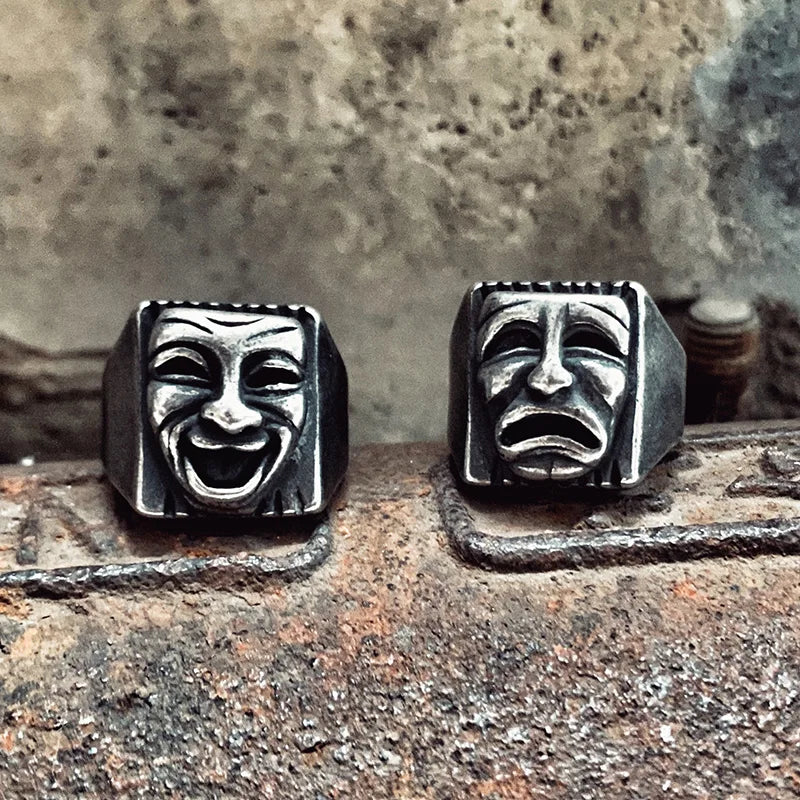 Gothic Statement Ring – Hip Hop with Geometric Mood Face Mask Punk Happy Unhappy variant image