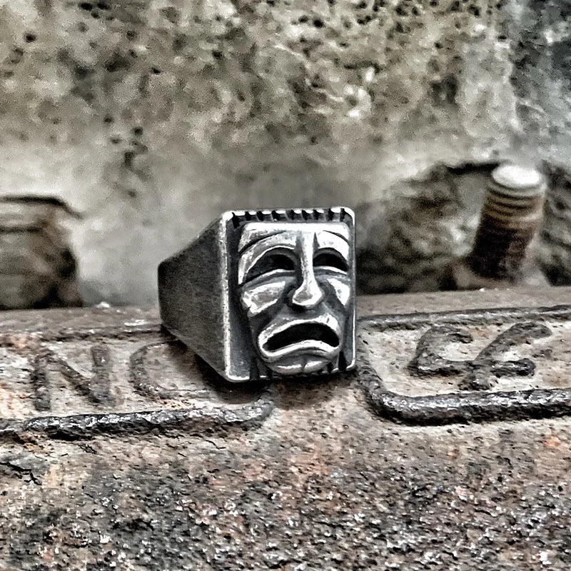 Gothic Statement Ring – Hip Hop with Geometric Mood Face Mask Punk Happy Unhappy detail image