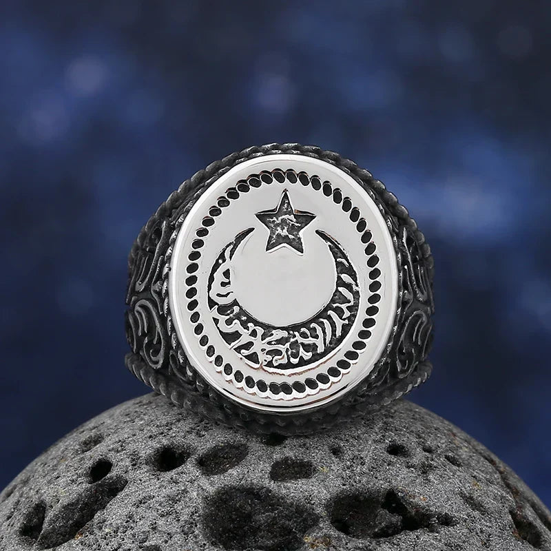 Gothic Statement Ring – Moon with Nightfall Eclipse Star Punk Celestial detail image - detail view 6
