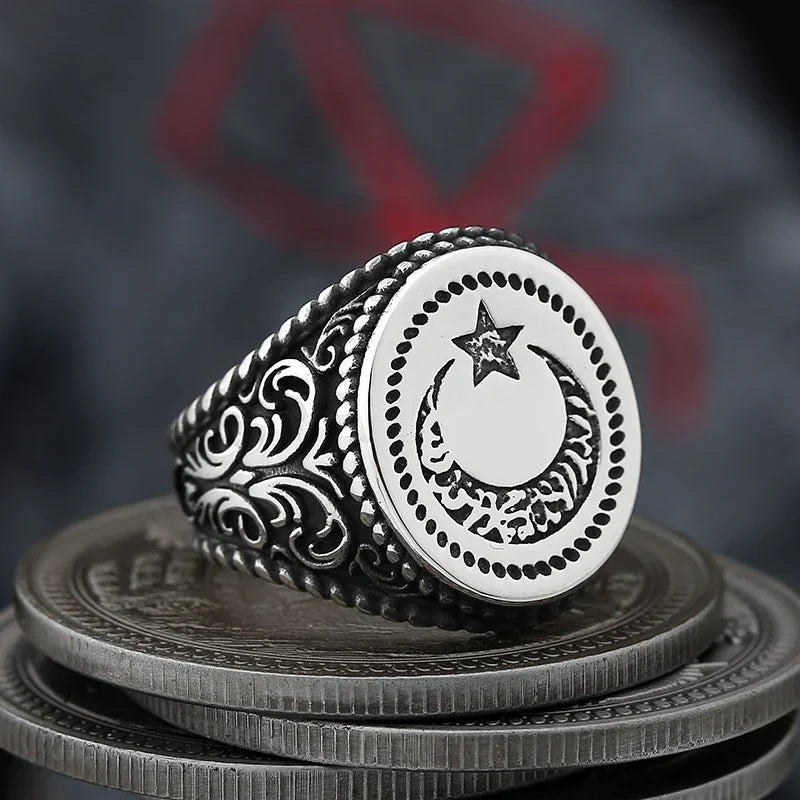 Gothic Statement Ring – Moon with Nightfall Eclipse Star Punk Celestial product image