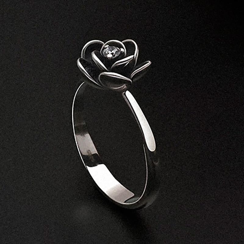 Gothic Statement Ring – Punk with Black Dahlia Flower Zirconia Dark Floral detail image
