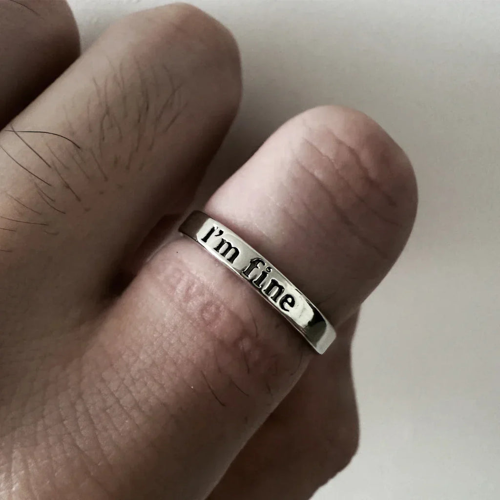 Gothic Statement Ring – Punk with "I'm Fine Save Me" Hidden Message Open Band detail image - detail view 5