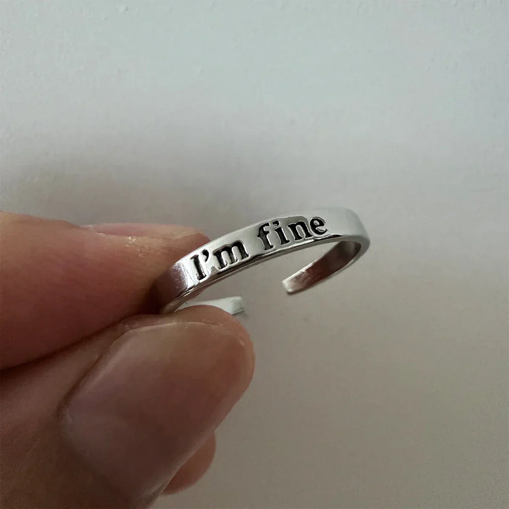 Gothic Statement Ring – Punk with "I'm Fine Save Me" Hidden Message Open Band detail image - detail view 6