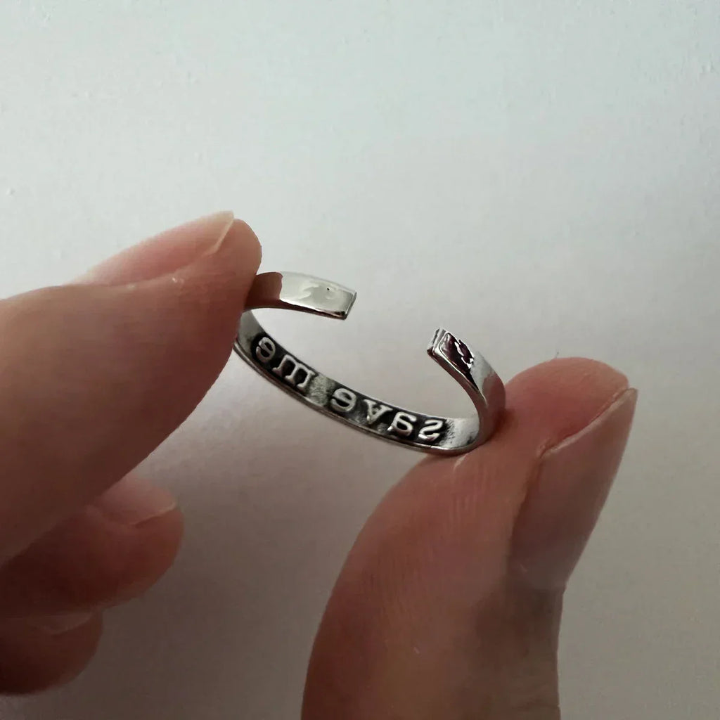 Gothic Statement Ring – Punk with "I'm Fine Save Me" Hidden Message Open Band detail image - detail view 7