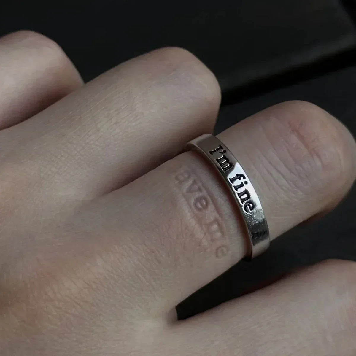 Gothic Statement Ring – Punk with "I'm Fine Save Me" Hidden Message Open Band product image