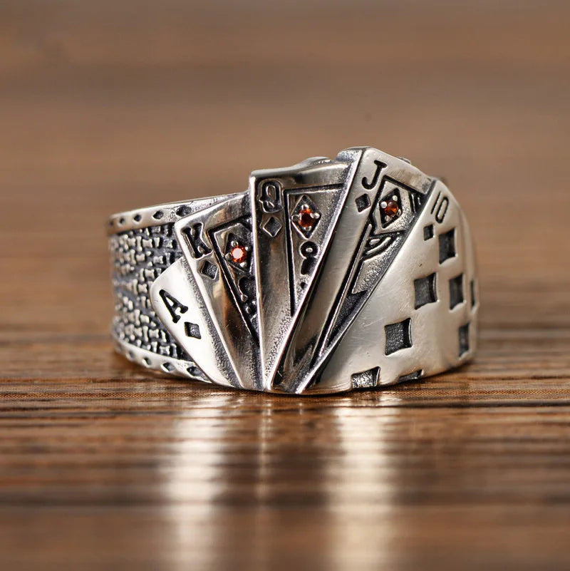 Gothic Statement Ring – Royal Flush Poker Card Punk Vintage for Alternative Styling detail image