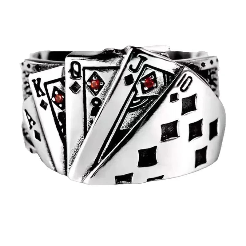 Gothic Statement Ring – Royal Flush Poker Card Punk Vintage for Alternative Styling detail image - detail view 3