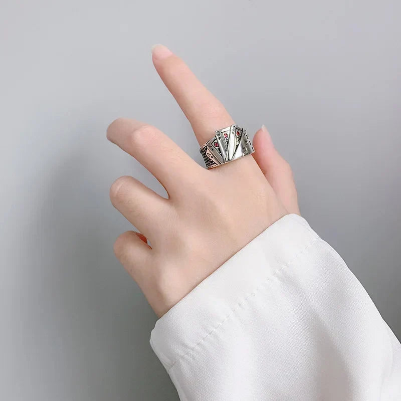 Gothic Statement Ring – Royal Flush Poker Card Punk Vintage for Alternative Styling detail image - detail view 5