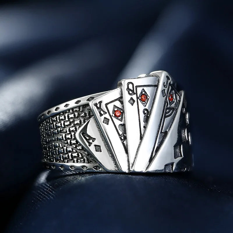 Gothic Statement Ring – Royal Flush Poker Card Punk Vintage for Alternative Styling product image