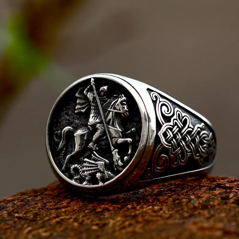 Gothic Statement Ring – Saint George with Valor Knight Vintage Punk product image