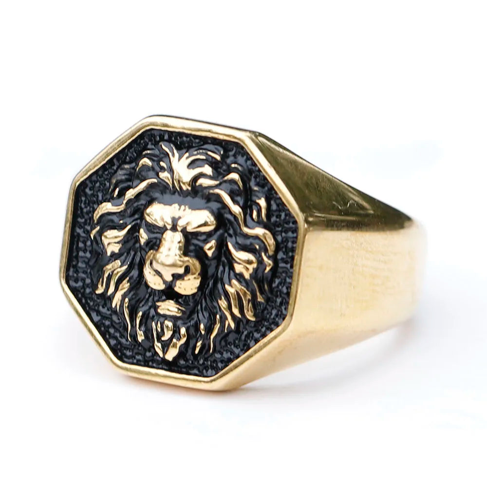 Gothic Statement Ring – Tiger with Savage 3D Head Punk Biker Gold Steel detail image - detail view 5