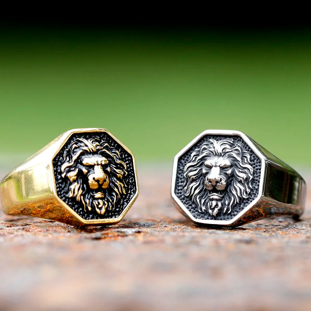 Gothic Statement Ring – Tiger with Savage 3D Head Punk Biker Gold Steel detail image - detail view 6
