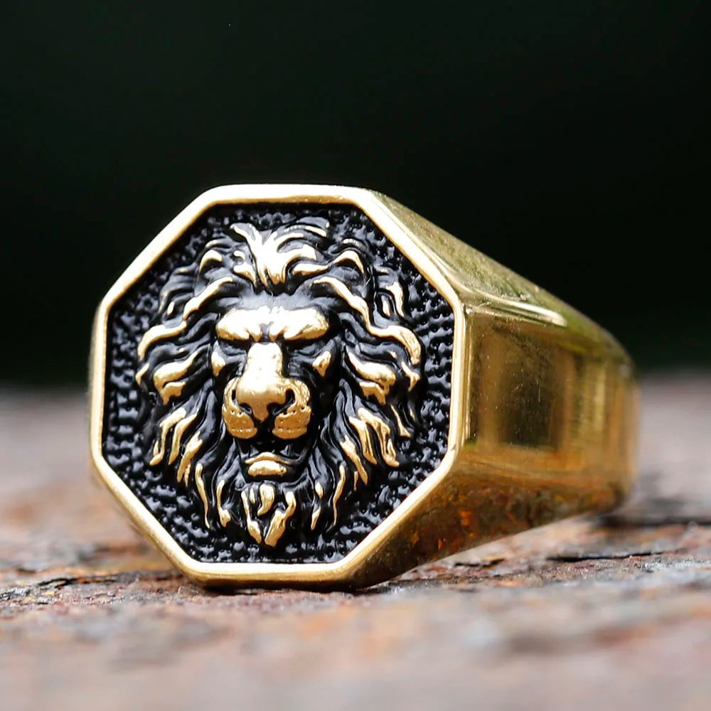 Gothic Statement Ring – Tiger with Savage 3D Head Punk Biker Gold Steel product image
