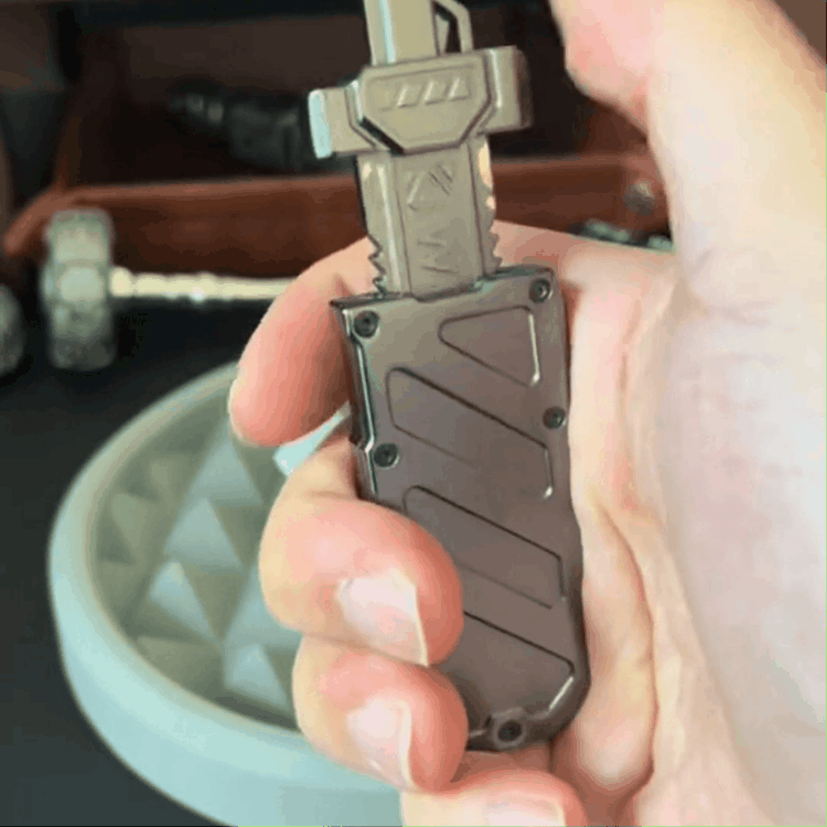 Haptic Fidget Slider – Sky Breaker Metal with Sword & Scabbard Press Mechanism detail image