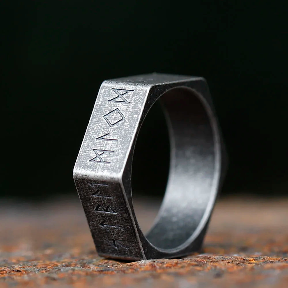 Hex Rune Ring – Dark Band for Alternative Styling, Collecting, And Everyday Accessories variant image