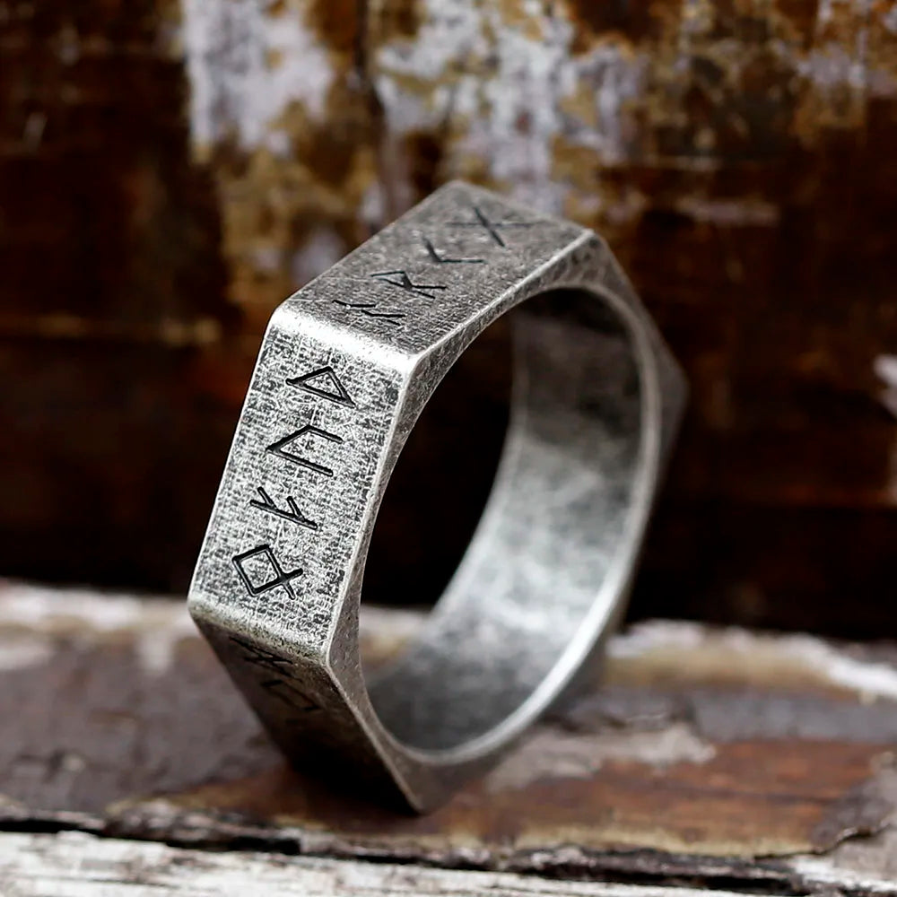 Hex Rune Ring – Dark Band for Alternative Styling, Collecting, And Everyday Accessories detail image