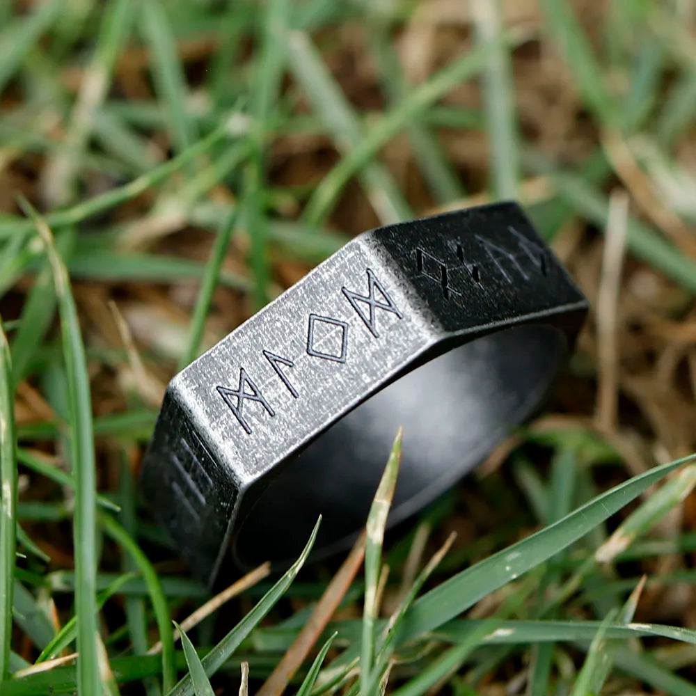 Hex Rune Ring – Dark Band for Alternative Styling, Collecting, And Everyday Accessories detail image - detail view 9