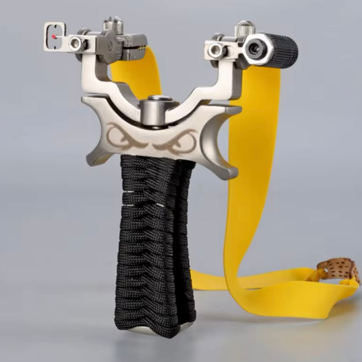 Hunting Slingshot – 360° Rotating Stainless Steel with Fiber Optic & Laser Sight detail image