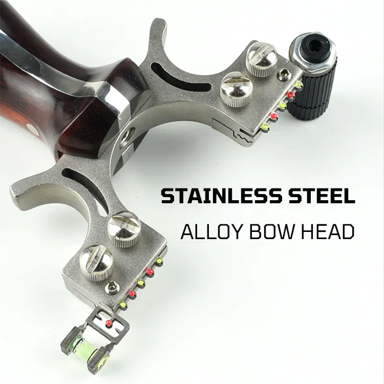 Hunting Slingshot – Stainless Steel Wood Handle with Laser & Level Fiber Optic Sight detail image - detail view 5